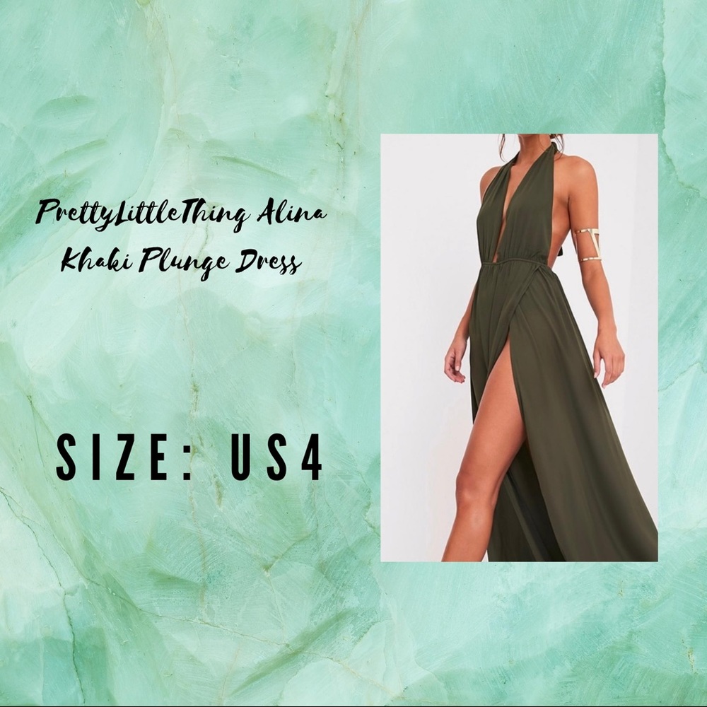 Pretty Little Thing Alina Khaki Plunge Maxi Dress